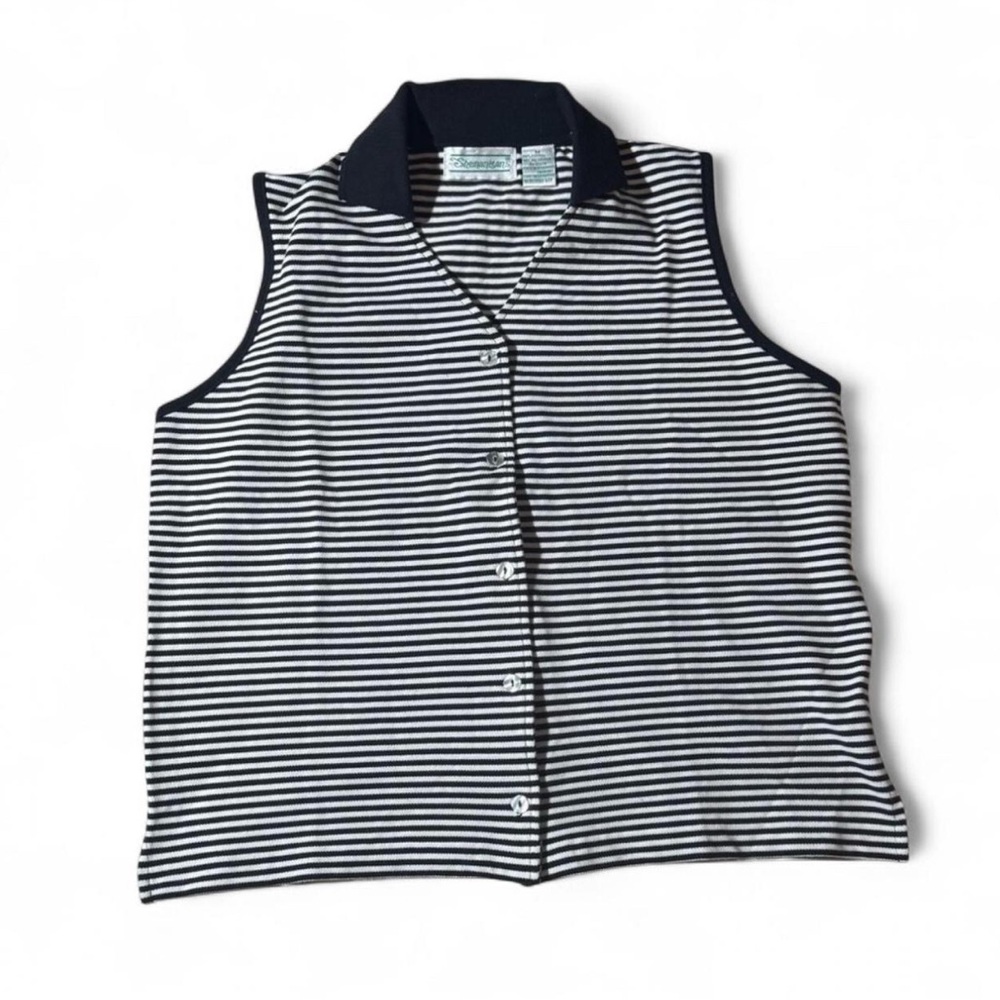 Striped Sleeveless Button-Up Top